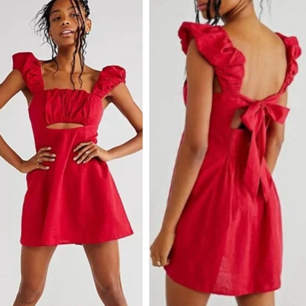 Free People Red Ruffle Sleeve Dress